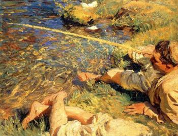 約翰 辛格 薩金特 Val d'Aosta, Man Fishing 約翰 辛格 薩金特 Val d'Aosta, Man Fishing